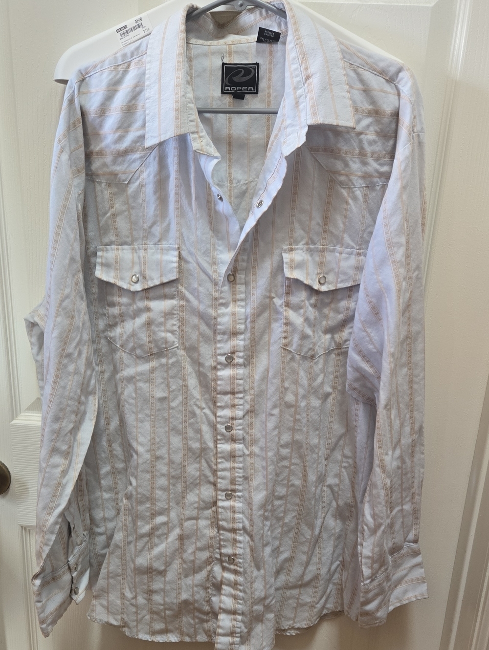 Roper Men’s White Shirt with Tan Stripes